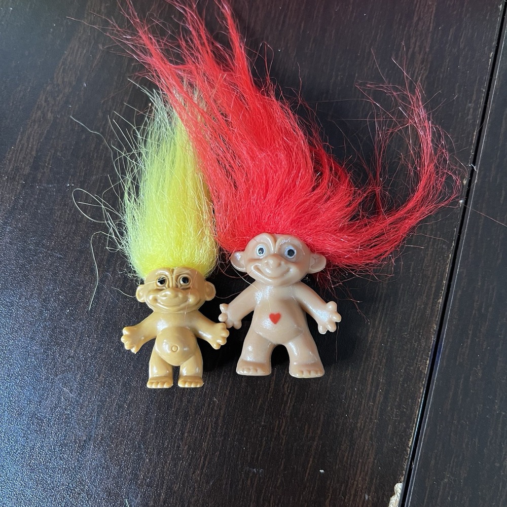 2 Vintage Troll Lapel‎ Pins. Yellow Russ, Red unknown. Red Missing The Pin.